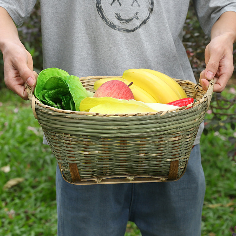 竹编双耳竹制箩筐大号水果筐蔬菜篮竹篮篮子竹编