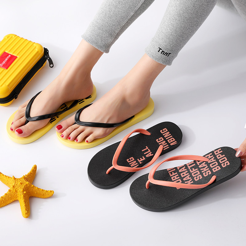 英文字母网红ins潮人字拖女夏外穿海边沙滩学生人字拖