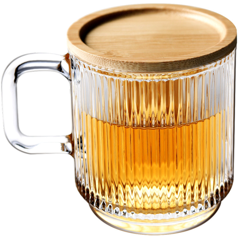 家用透明玻璃杯带盖日式手工玻璃咖啡杯加厚简约玻璃杯
