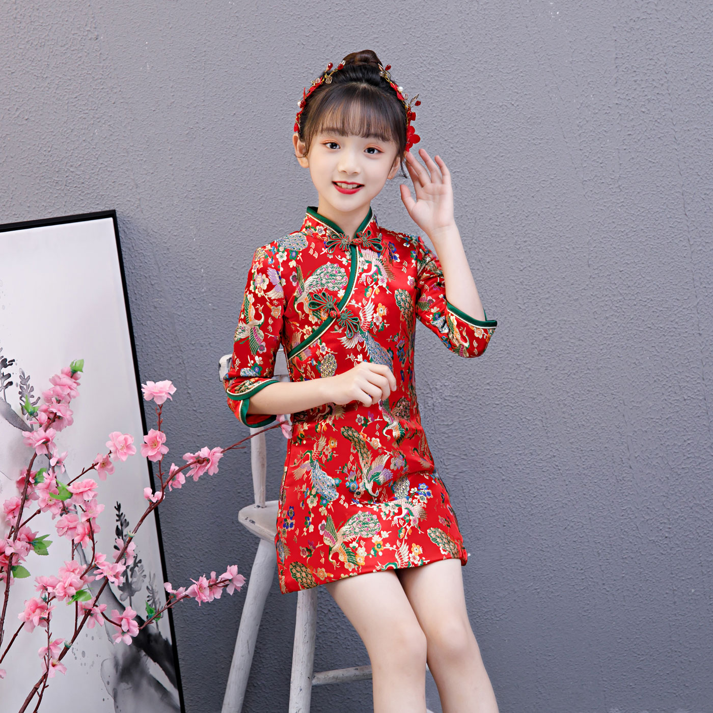 儿童中式礼服女童改良旗袍女孩中国国风古筝旗袍