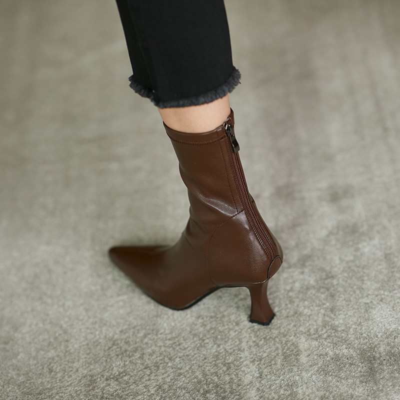 chic 出镜巨高!新款尖头弹力靴女瘦瘦靴百搭高跟马丁靴粗跟短靴