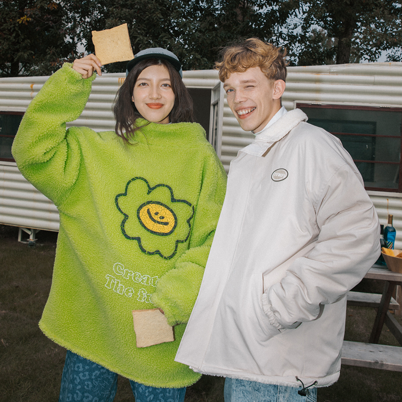 TAKA ORIGINAL2020冬季新款立领男女情侣款卡通羊羔毛双面穿外套