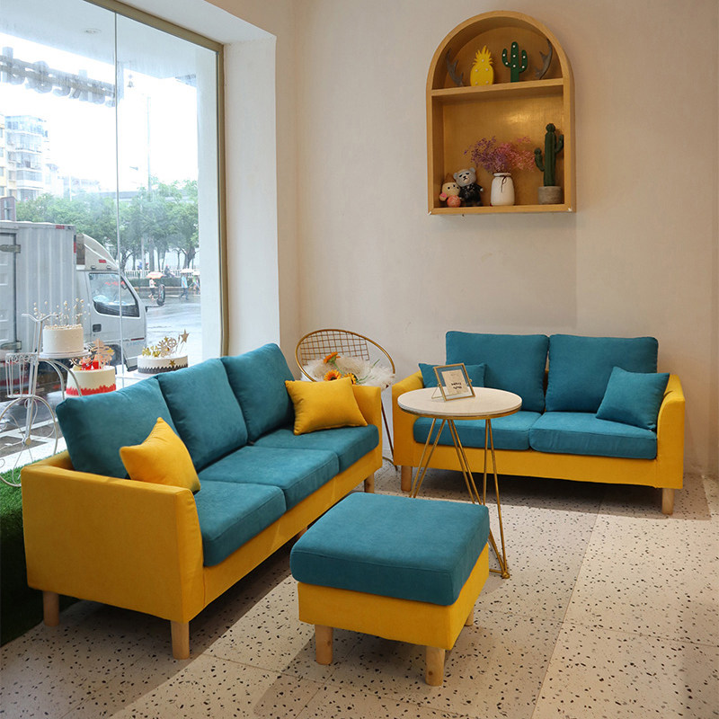 沙发小户户型撞色双三人出租房公寓店铺客厅阳台布艺沙发