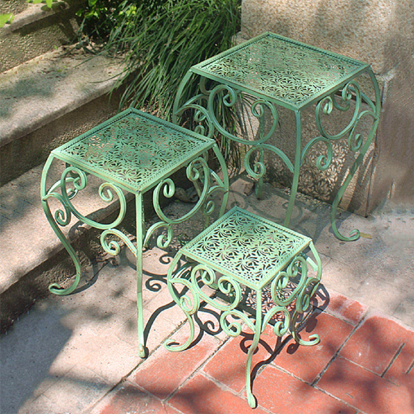 美式复古铁艺花凳件套花园阳台层次花架