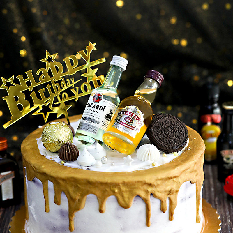 劣狐蛋糕装饰摆件网红小酒酒瓶迷你小瓶威士忌酒节日装扮用品