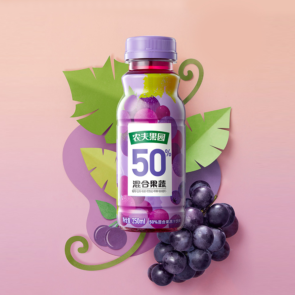 农夫山泉农夫果园50%混合果蔬汁饮料葡萄250ml*12瓶