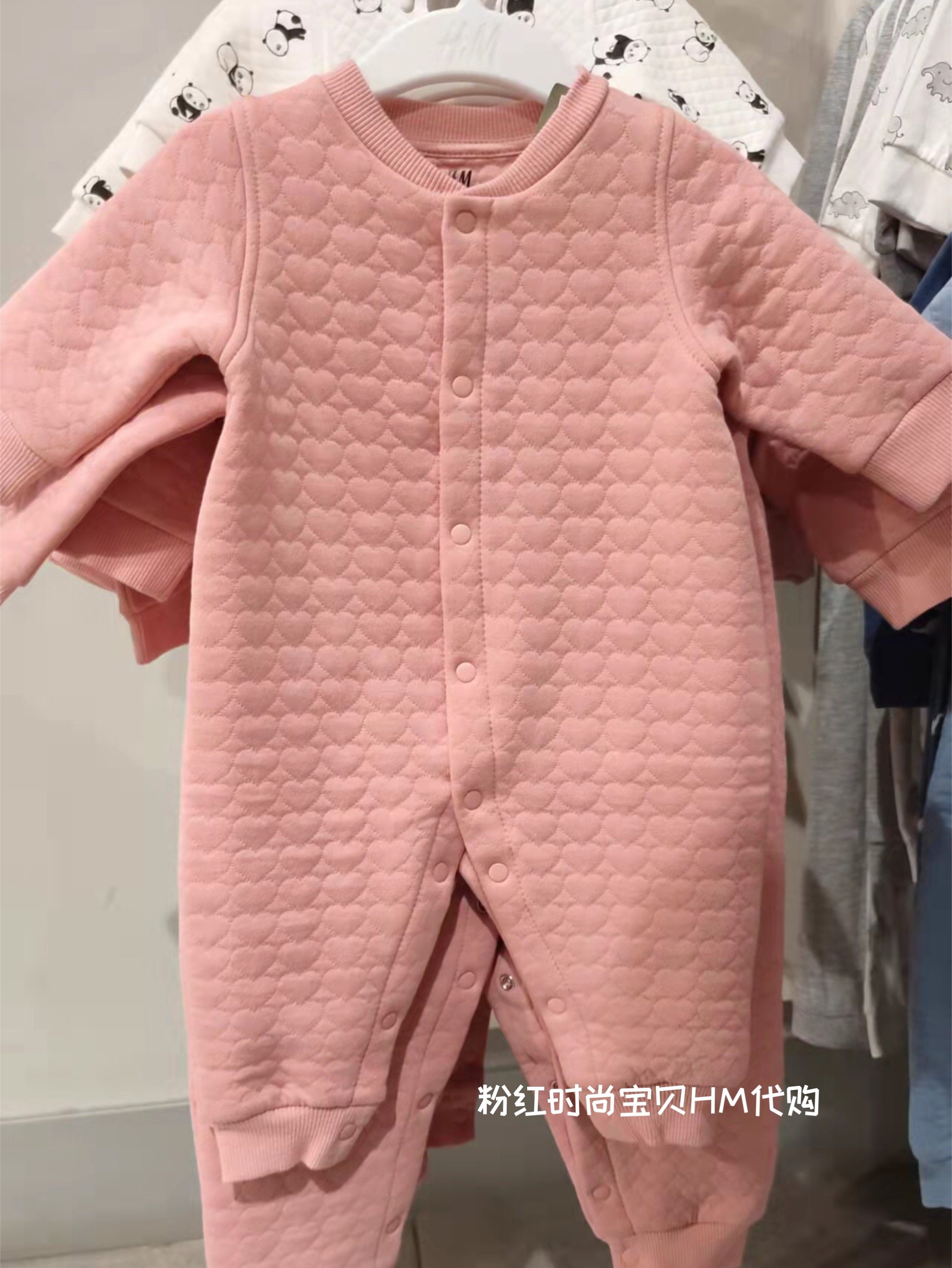 hm哈衣格纹加厚熊猫棉质新生童装婴儿正品连身衣