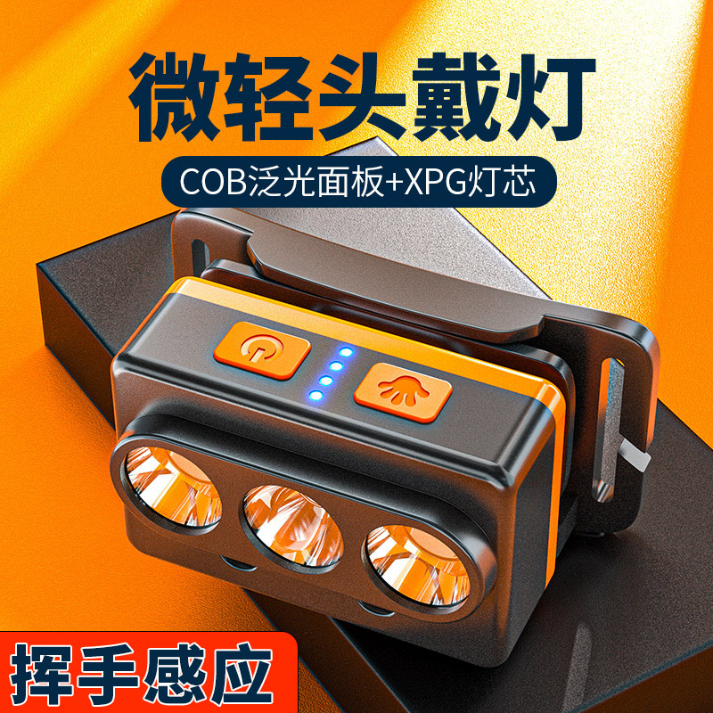 LED头灯强光超亮感应钓鱼专用氙气灯轻户外充电头戴式手电筒矿灯