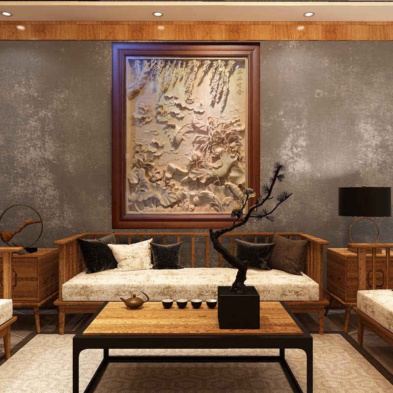 周先荣纯手工雕刻隔断背景墙订制玄关定做实木东阳木雕年年有余