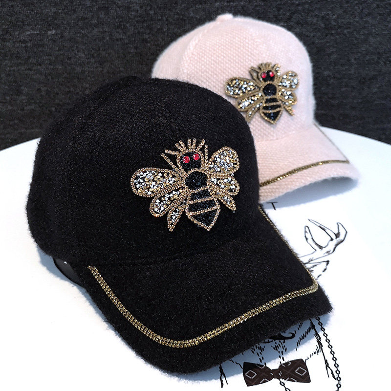 女士帽子女秋冬圆脸胖脸适合的洋气漂亮的水钻蜜蜂ins硬顶鸭舌帽