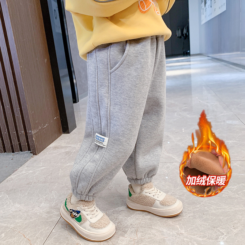 女童加绒裤子秋冬季儿童加厚保暖裤一体绒外穿女宝宝冬装运动卫裤