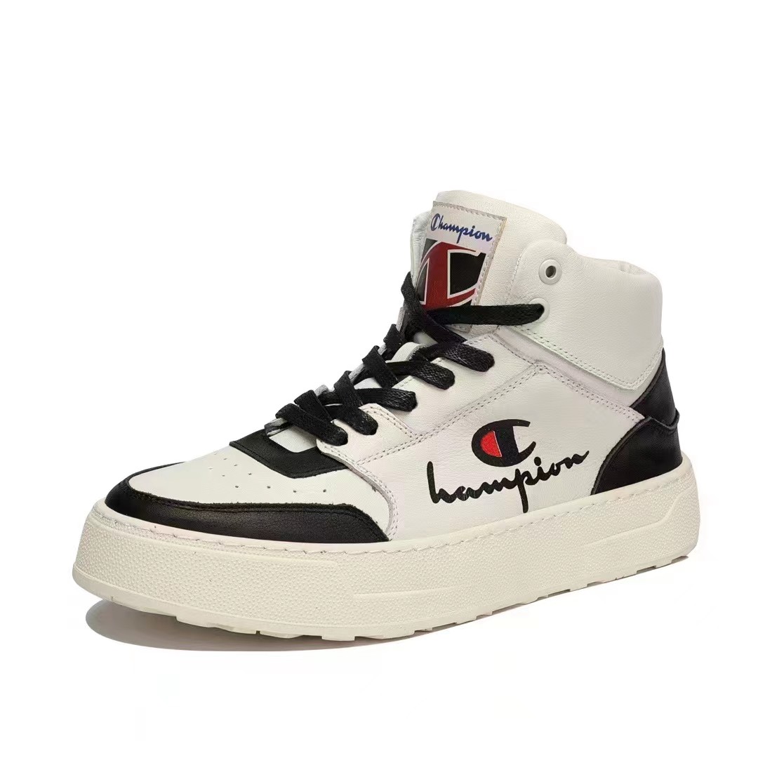 欧洲站男鞋冠军潮牌真皮小白鞋冬季新款加绒厚底高帮鞋