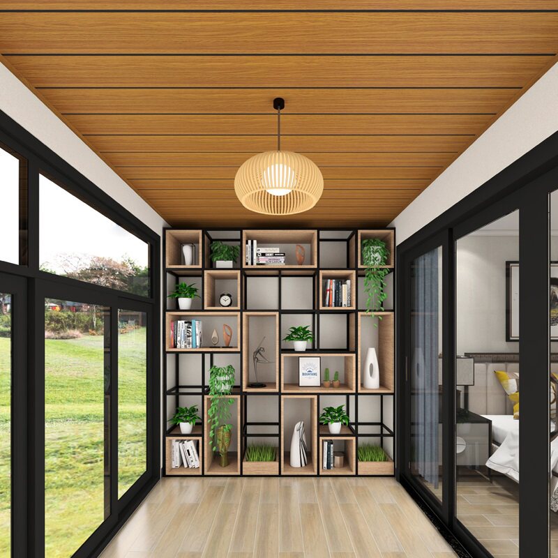 自建别墅全屋客厅集成吊顶定制仿木木纹铝扣板扣板模块