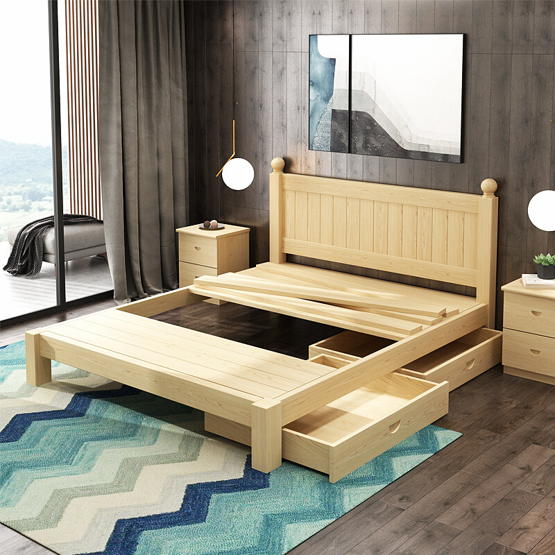 实木双人床现代简约经济型木床租房床架双人20001500实木床