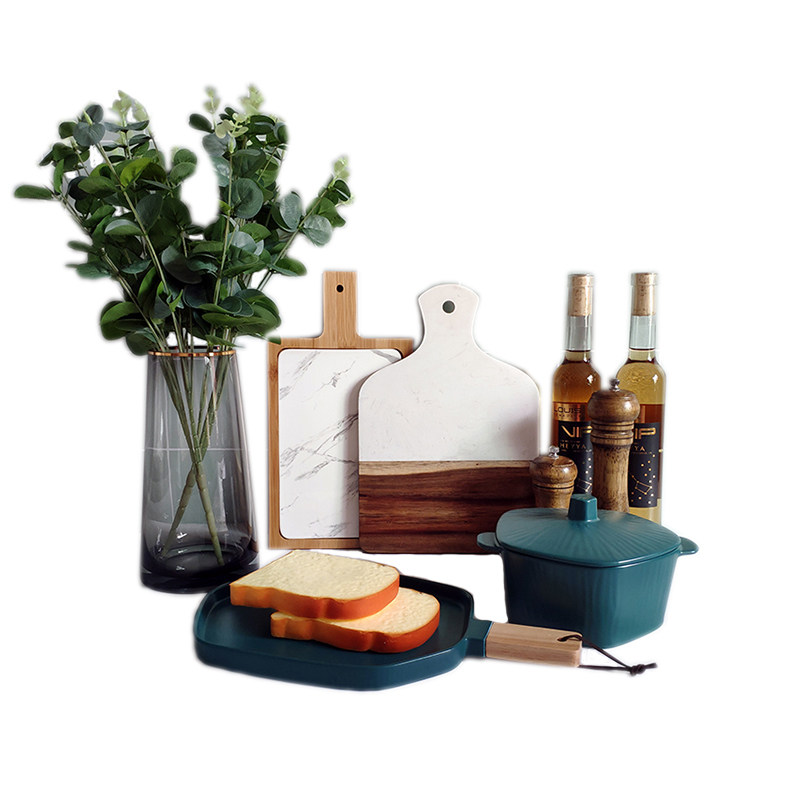厨房摆件样板房软装绿植花艺仿真面包大理石砧板摆件