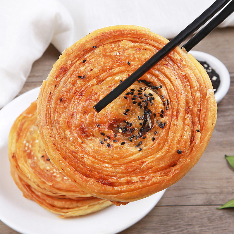 10个脍记军屯锅魁四川成都名小吃酥脆葱饼麻辣锅盔地方特色糕点