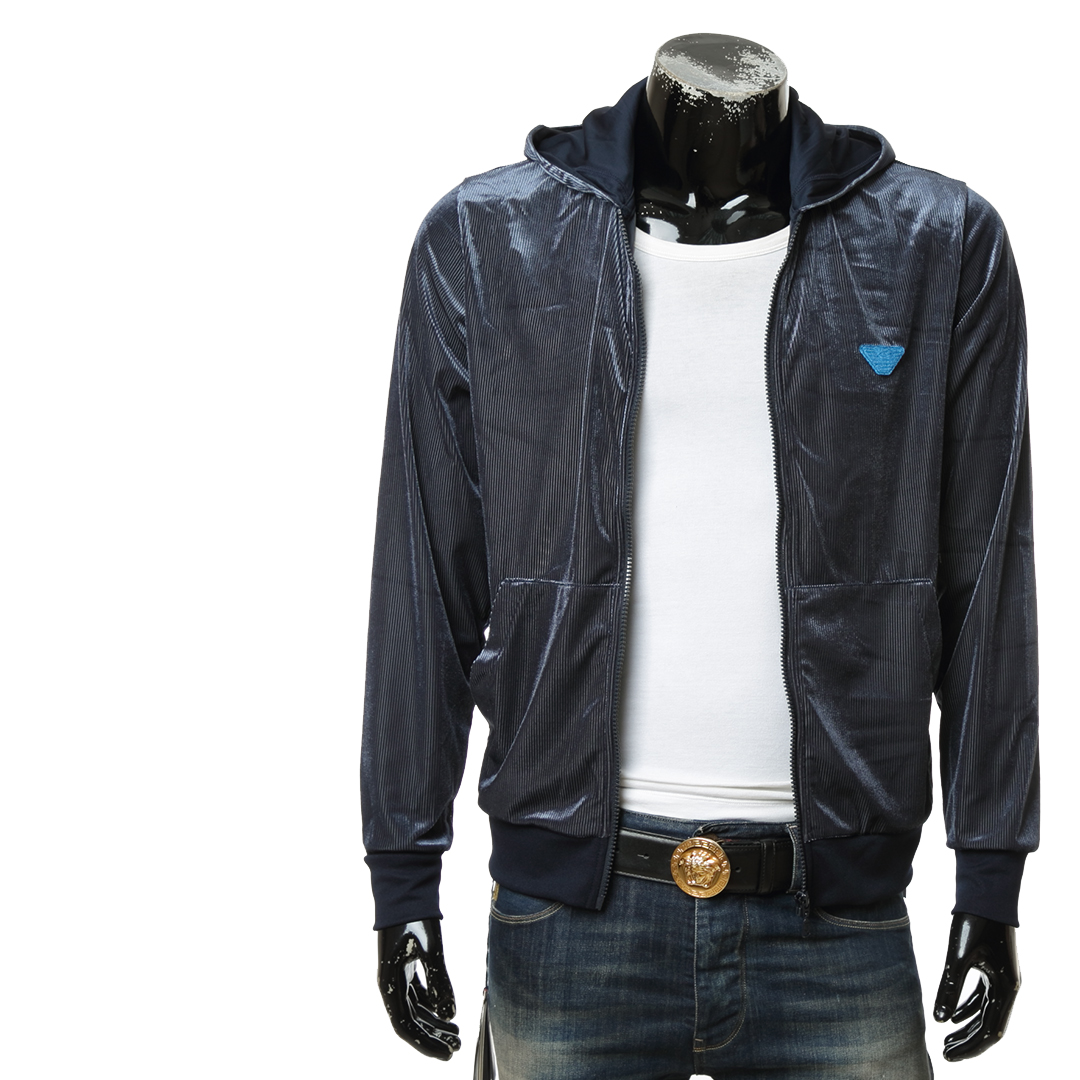 Armani/阿玛尼 EA 正品 男士鹰标丝绒保暖连帽卫衣 111666 1A589