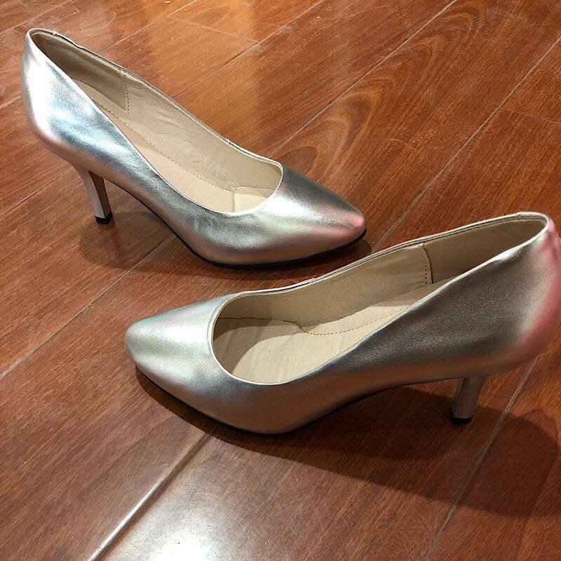 海航制服空姐尖头银色高跟细跟空乘工作单鞋单鞋