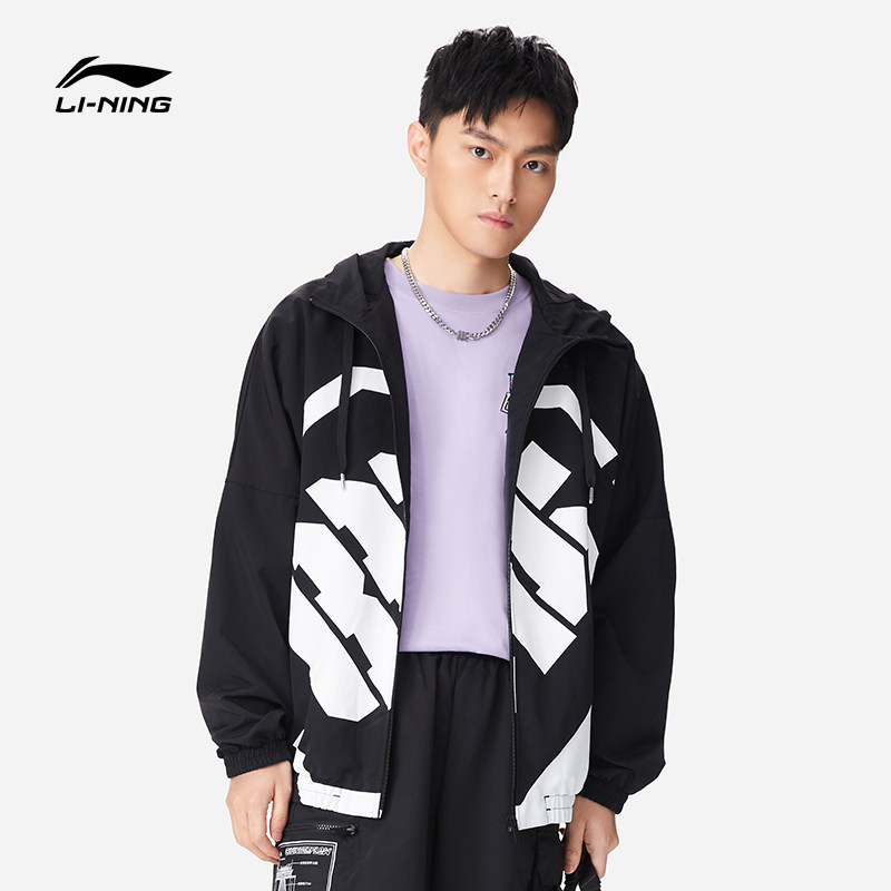 李宁外套男反badfive2022新款开衫长袖泼水连帽宽松运动茄克