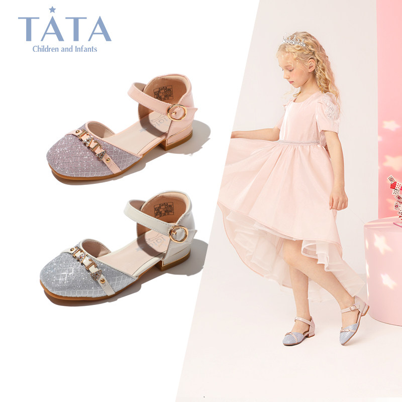 tata他她儿童皮鞋女童高跟鞋春秋金属搭扣公主皮鞋