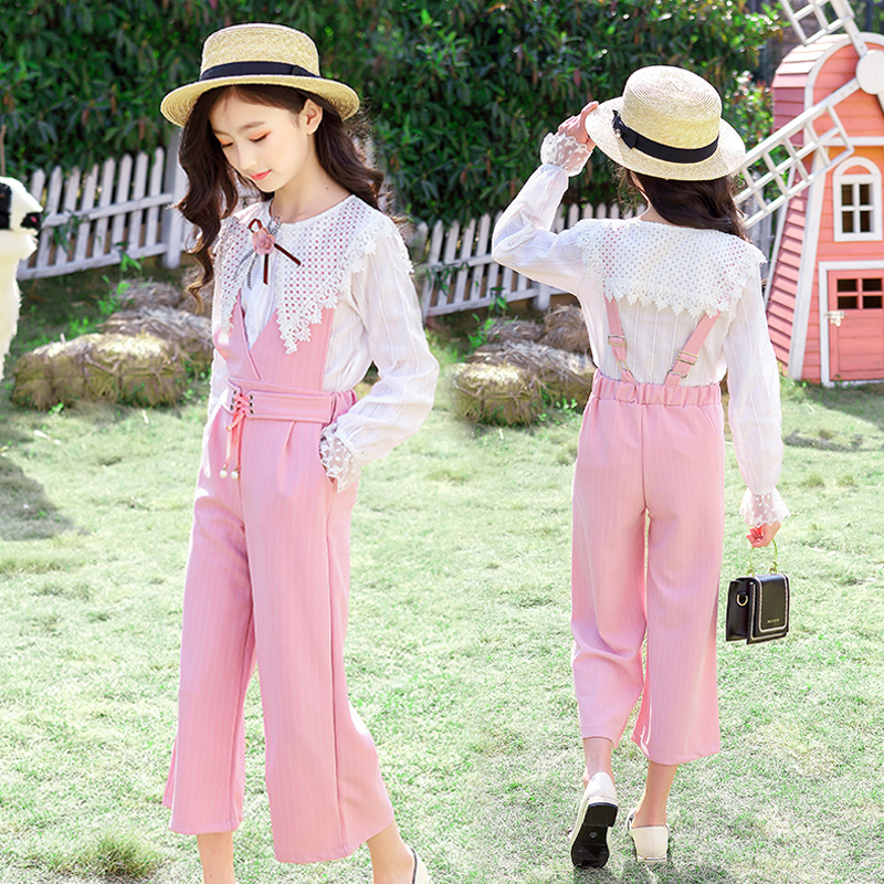 女童背带裤套装秋装儿童洋气女孩秋季网红潮流衣服女大童霸气时髦