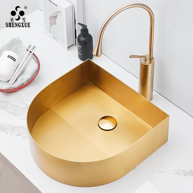 圣雪薄边金色台上创意不锈钢洗手盆酒店卫生间洗脸盆台上盆