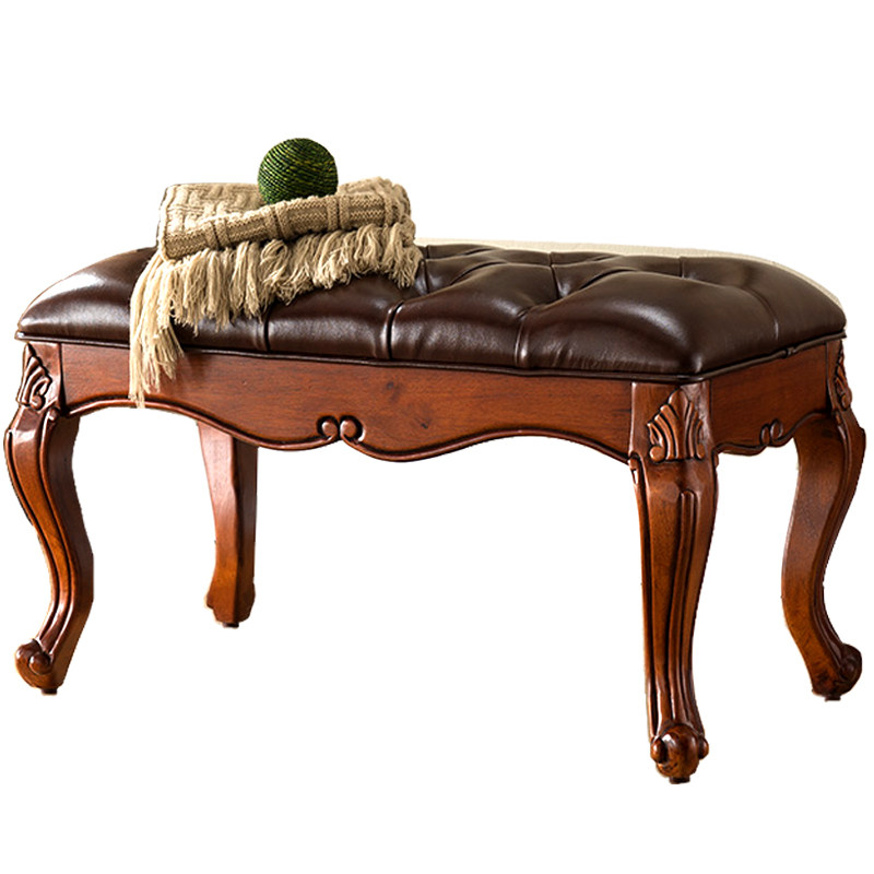 入户换鞋凳美式家用实木门口衣帽间试穿沙发凳脚踏真皮床尾凳