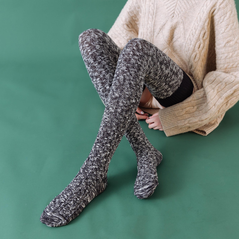 袜子女秋冬保暖加厚超长过膝高筒大腿粗线棉袜长筒袜
