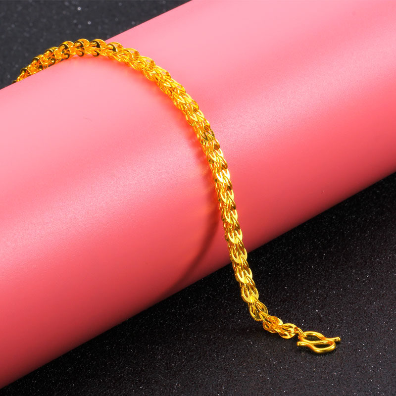 足金手链金足黄金女士新款凤尾编织素链婚嫁手链