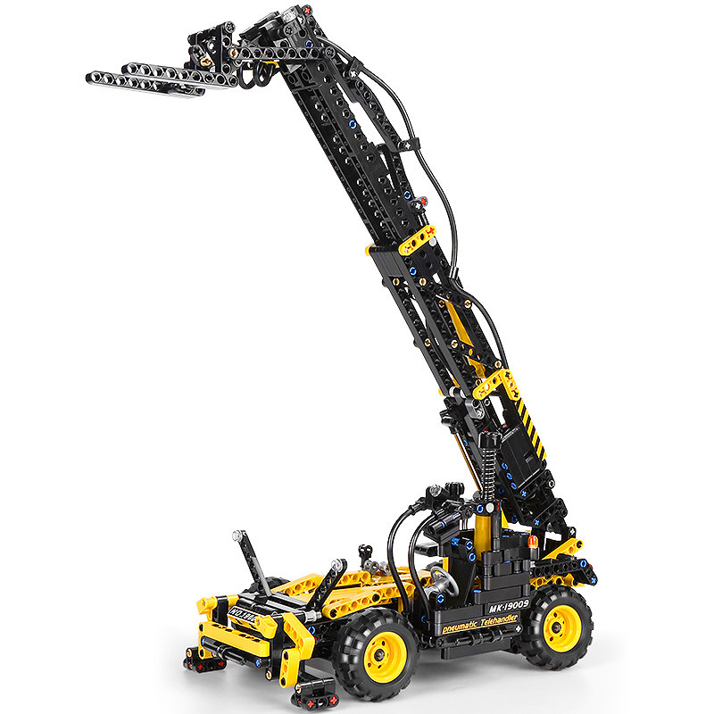 宇星模王科技机械气动伸缩叉车工程汽车男孩益智塑料积木