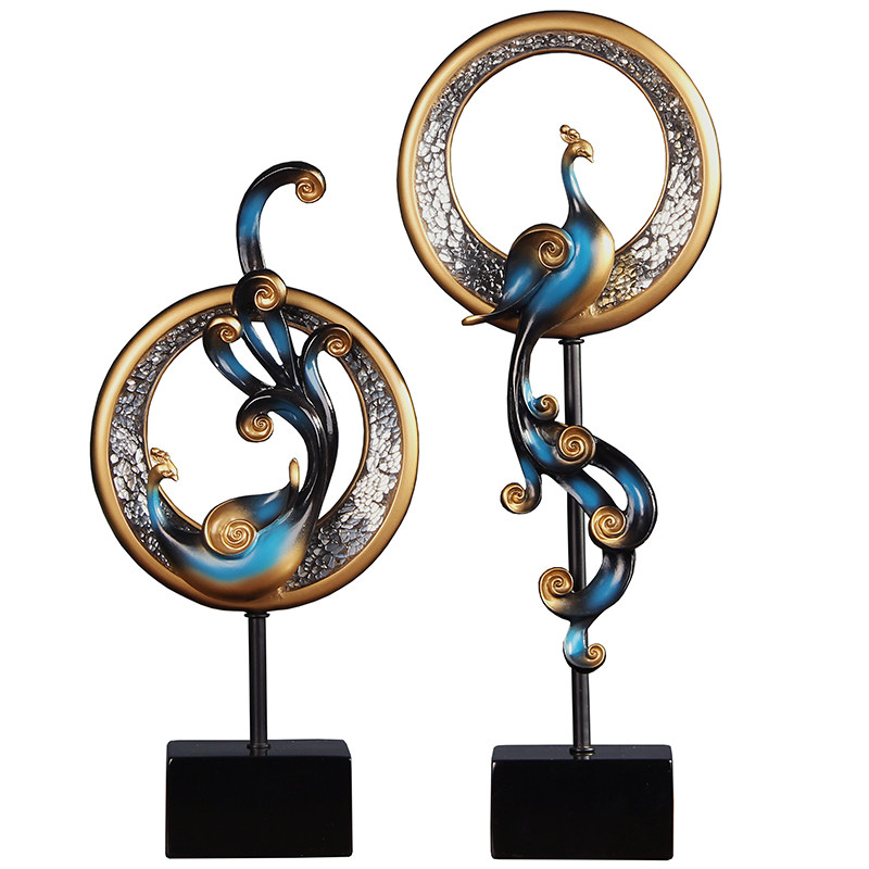 玄关摆件凤凰孔雀欧式工艺品美式家居软装电视柜摆件