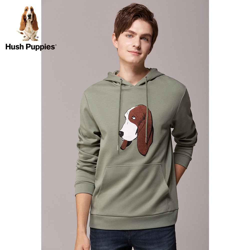 hushpuppies暇步士男装2020新款刺绣slogan连帽卫衣卫衣