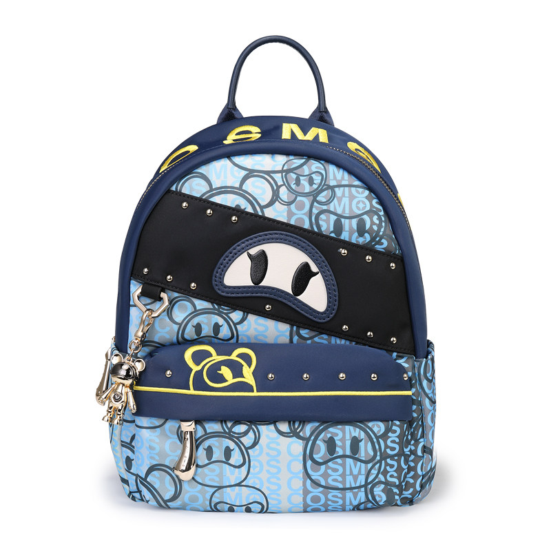 星际熊卡通双肩包女简约百搭休闲帆布背包韩版潮流带小熊挂饰