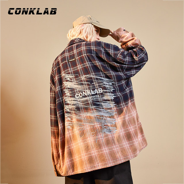 CONKLAB Wang Yibo The same tide brand gradient plaid shirt male ins loose couple long-sleeved shirt jacket spring CONKLAB Wang Yibo The same tide brand gradient plaid shirt male ins loose couple long-sleeved shirt jacket spring