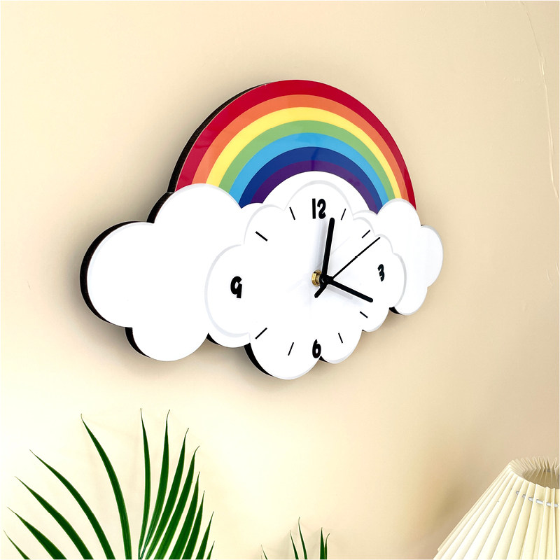卡通动漫彩虹云朵客厅挂钟幼儿园儿童工作室静音挂钟
