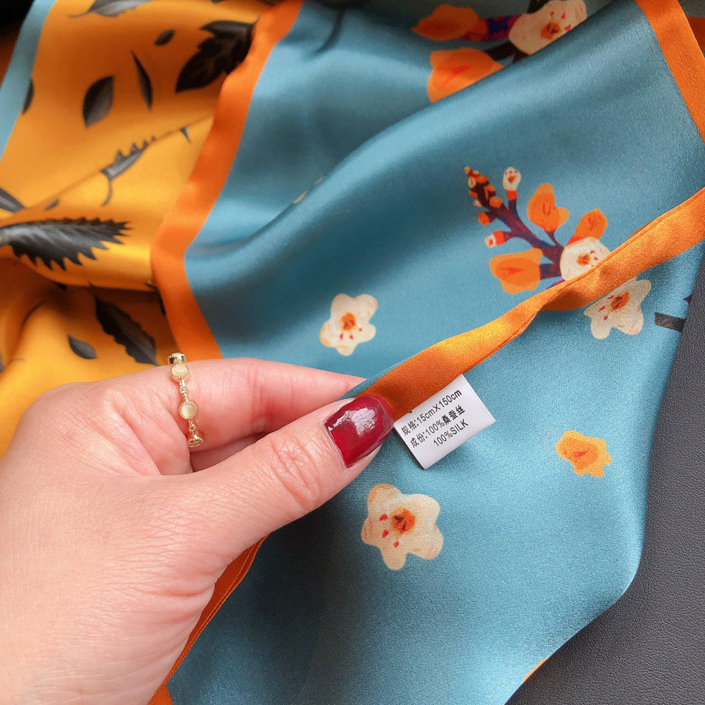 真丝时尚宫廷花长条领巾双面双色丝巾100桑蚕围巾