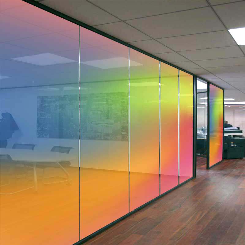 定制炫彩渐变办公室玻璃贴膜彩色艺术uv半透明瓷砖