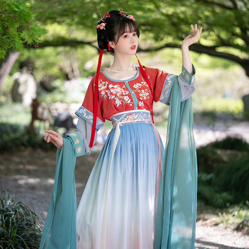 池夏南风有信玉妍唐制坦半臂短衫褶裙原创改良汉服