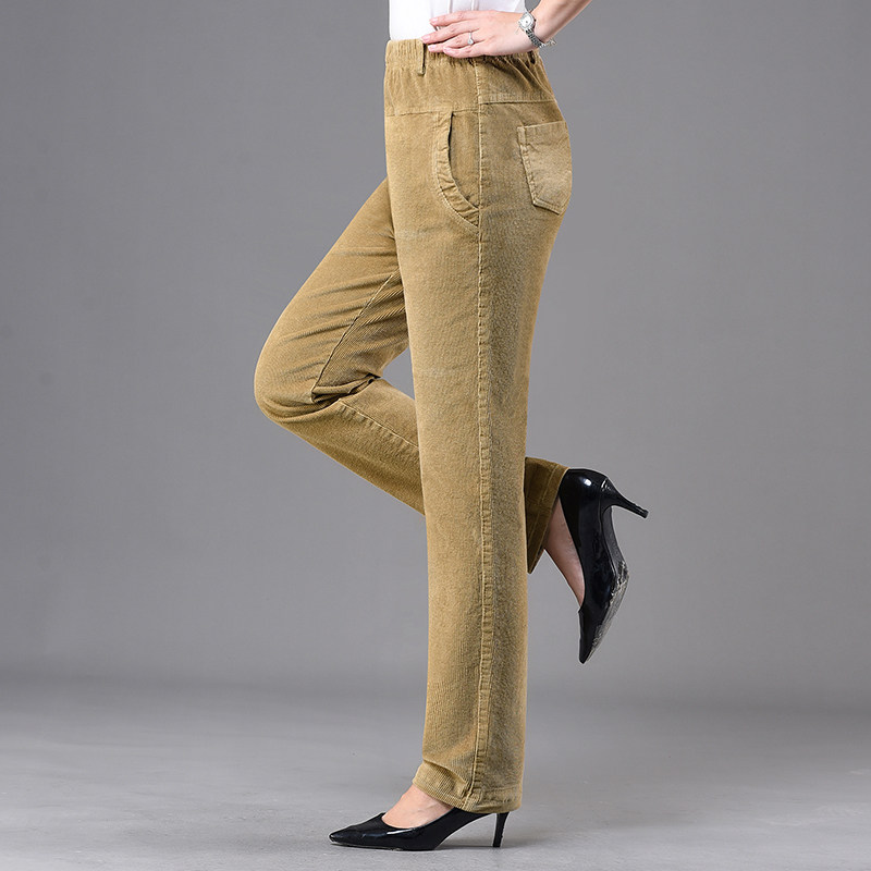 妈妈灯芯绒裤子女条绒裤春秋款直筒休闲裤中老年冬季外