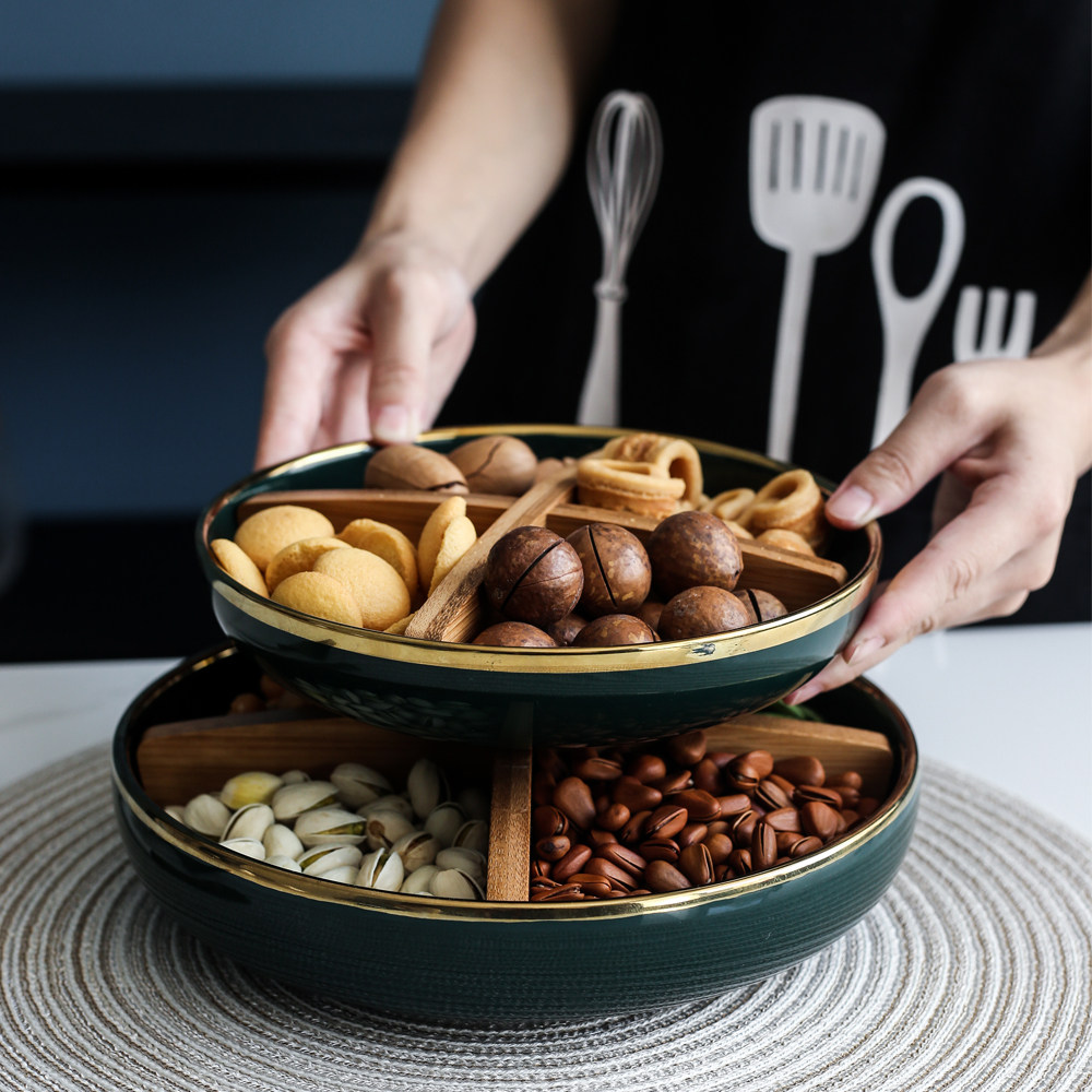 果盘北欧创意坚果格盘金边陶瓷零食盘糖年货果盆