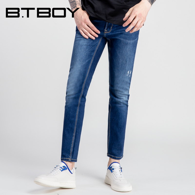 btboy棒球小子2020春夏夏新磨白九分弹力韩版牛仔裤牛仔裤