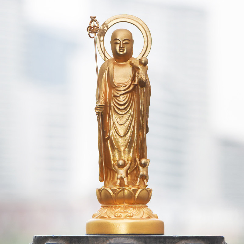 日本高冈铜器秀雲作24k镀金送子地藏王 子安地藏菩萨水子佛像摆件