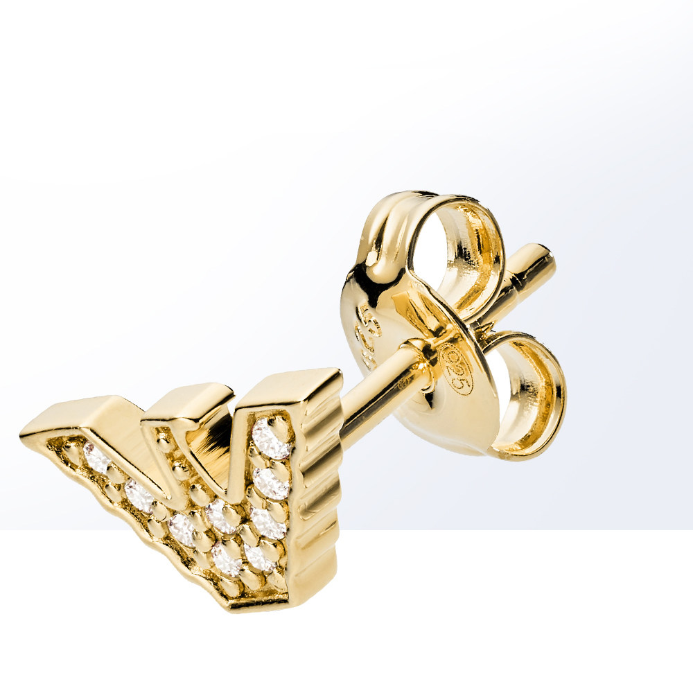 自营armani阿玛尼正品镶钻金色logo气质纯银耳钉耳钉