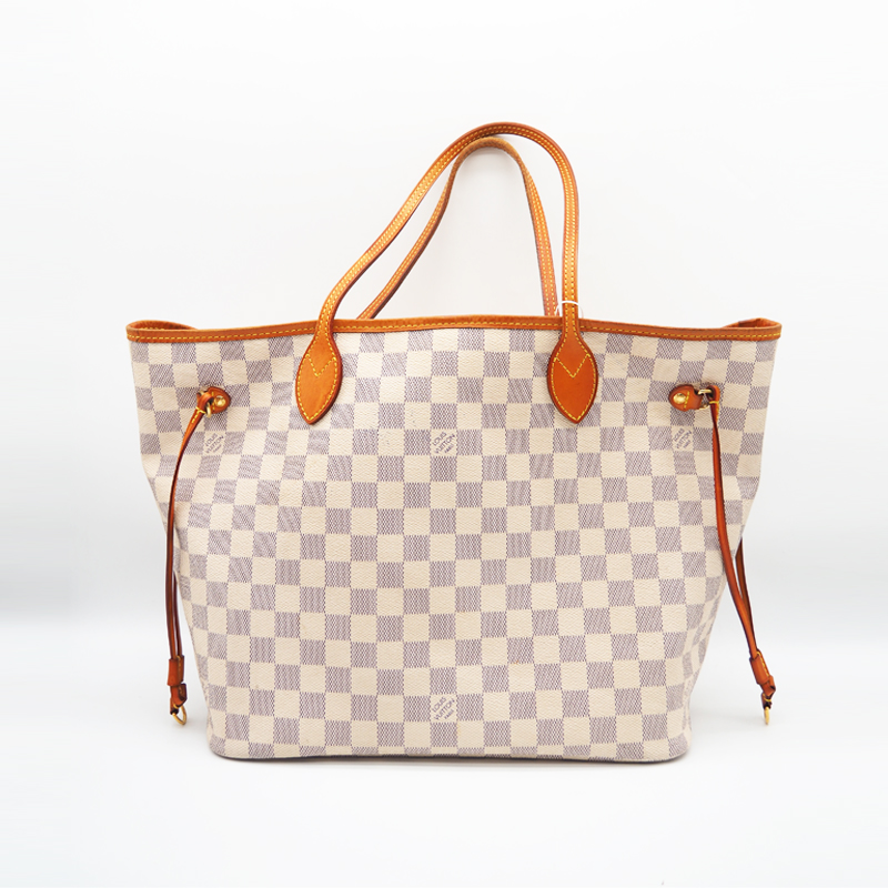 自营中古lv95路易威登中号neverfull白棋棋盘格单肩通用款女包