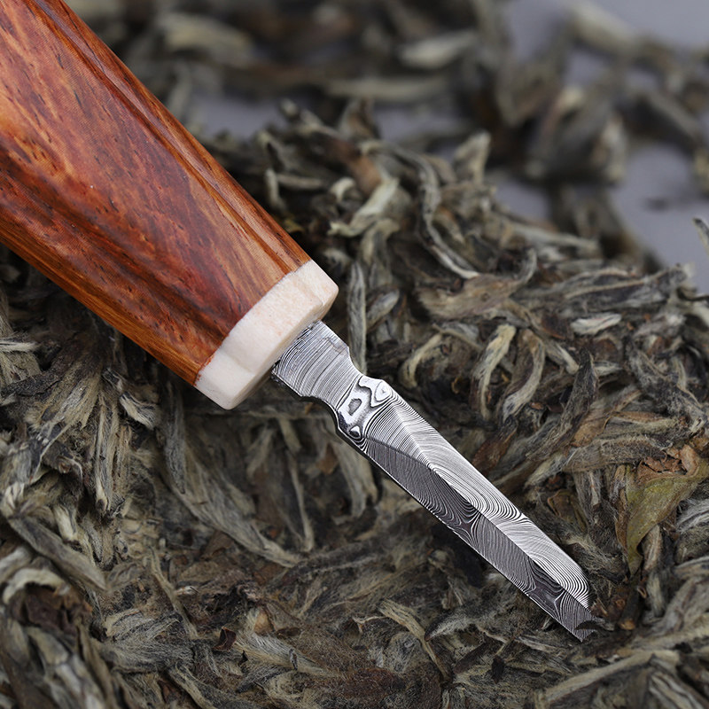 絮旧 海黄开茶刀 海南黄花梨大马士革普洱茶刀撬茶茶锥纯手工家用