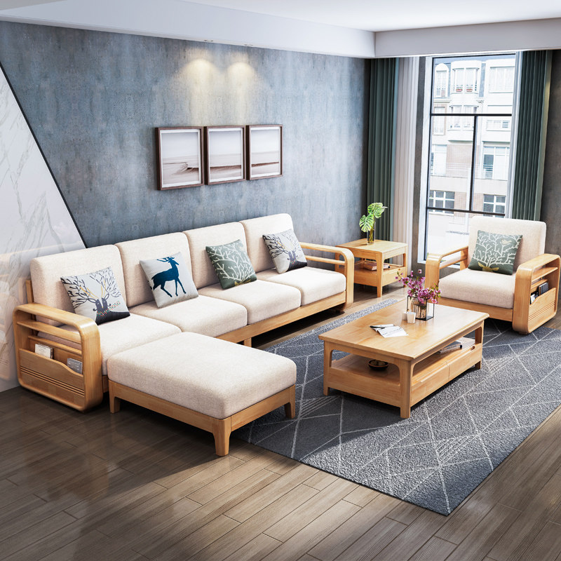 沙发客厅木头组合套装简易三人大小户型布艺实木沙发