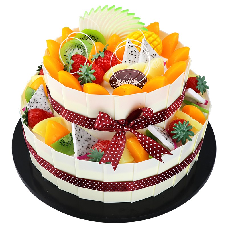 双层生日蛋糕模型仿真2020新款网红卡通水果蛋糕仿真水果