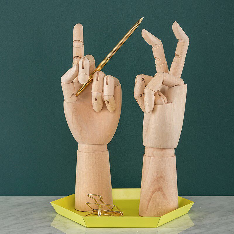 北欧欧木简约木制人手摆件活动关节木头手木摆件