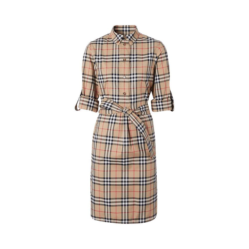 欧洲直采香港仓发burberry巴宝莉女士典藏米色色格连衣裙