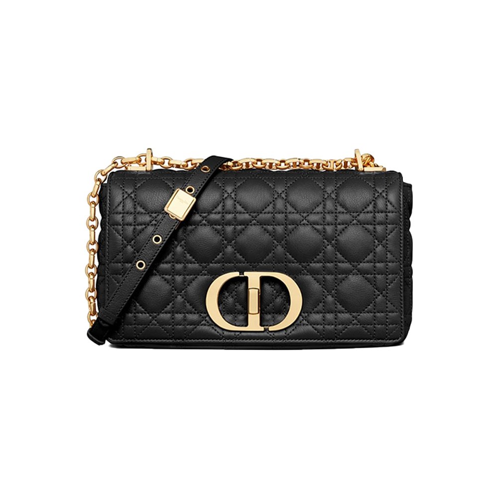 欧洲直邮dior迪奥单肩包女秋冬新款caro系列中号黑色柔软小牛皮包